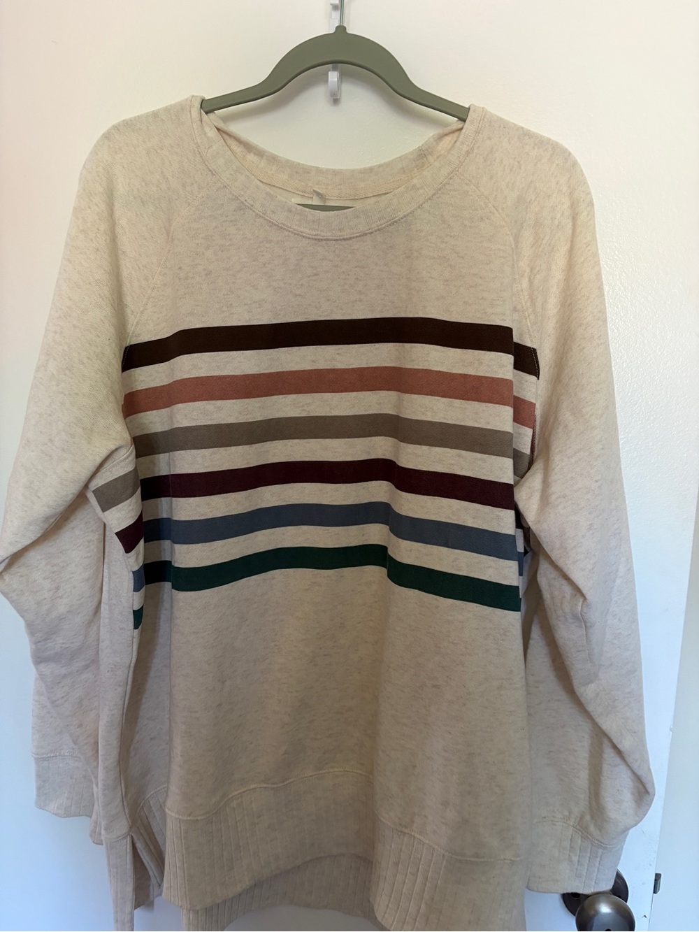 Cream Crewneck Sweater with Multicolor Stripes Maurice’s